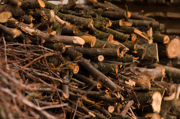 Pile of firewood. Preparation for the winter. Background