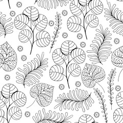 Beautiful monochrome Flowers set, Vector seamless pattern.
