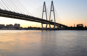 Cable-stayed bridge before sunset.