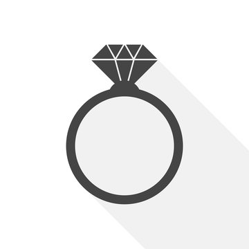 Diamond engagement ring icon with long shadow