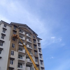 Installing window hood using a crane