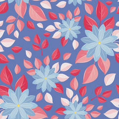 Seamless wall-paper, decorative flowers, blue background
