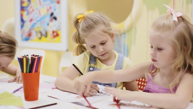 little cute girls paint coloring book