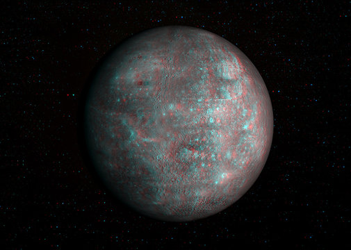Fototapeta 3D anaglyph image of Mercury with stars in the background. Includes NASA data. View with red/cyan glasses.