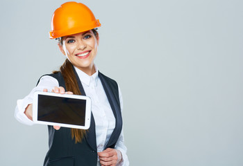 Woman builder presents Tablet PC