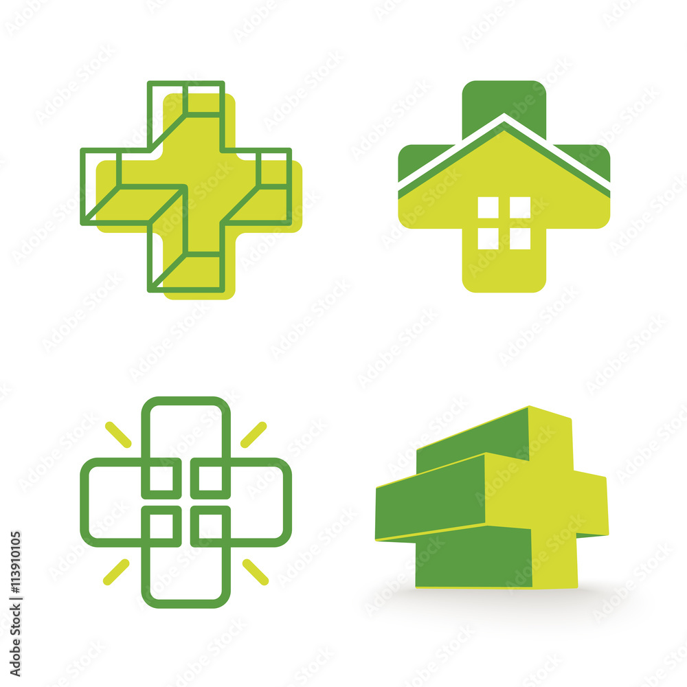 Poster abstract vector cross logos collection. unusual isolated logo set.