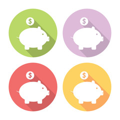 Piggy Bank Flat Icons Set