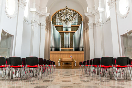 Inside of modern cathedral in Cheb, Czech Republic