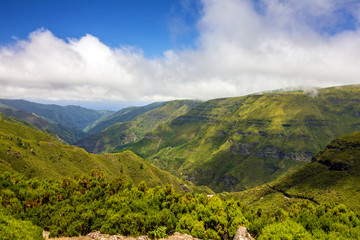  Madeira island, Portugal. Green hills mountain view,