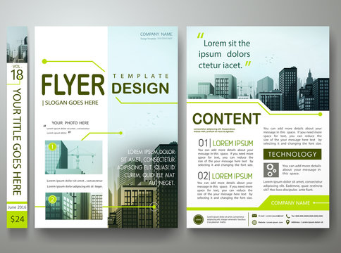 Flyers design template vector.Green circuit board pattern on poster.Cover book portfolio presentation.Brochure report business magazine poster template.City design on a4 brochure layout background.