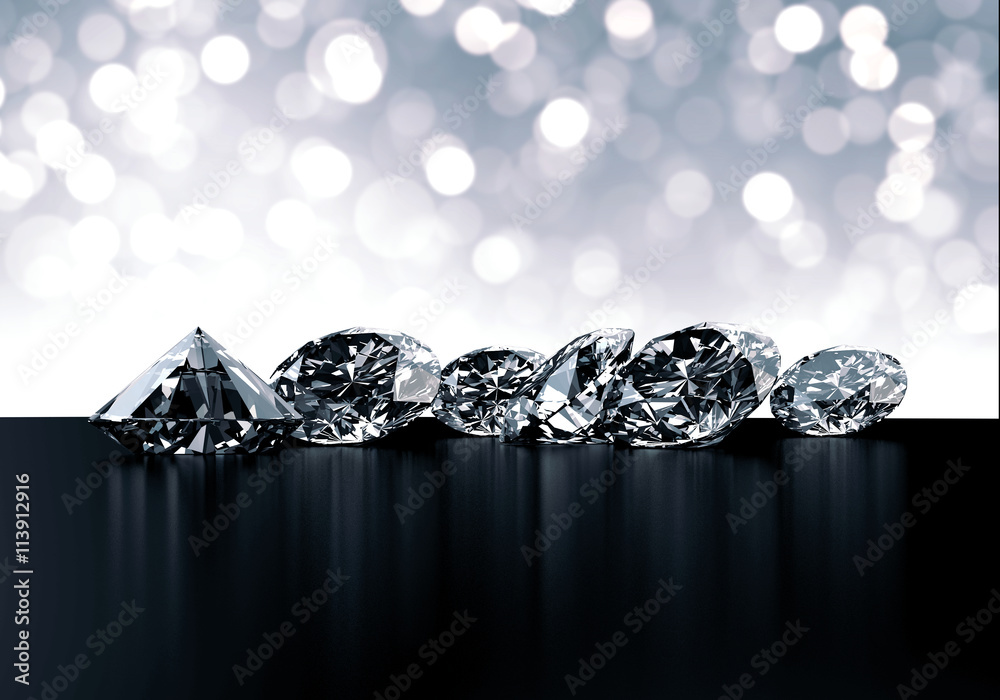 Poster group of diamonds and bokeh background 3d rendering.