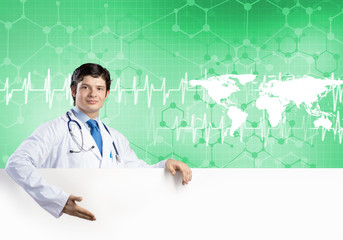 Doctor with banner