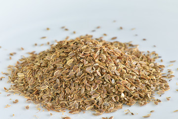 Dill seed on white background
