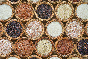Various rice collection for background, Different rice background for healthy, Organic Nutrition rice for healthy