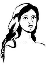 vector sketch of a beautiful girl with brunette hair