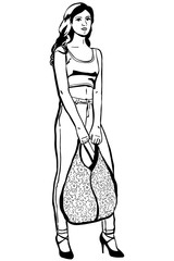 beautiful young brunette woman with a bag in his hand