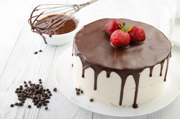 The process of making chocolate Cake filled with glaze. Birds milk.