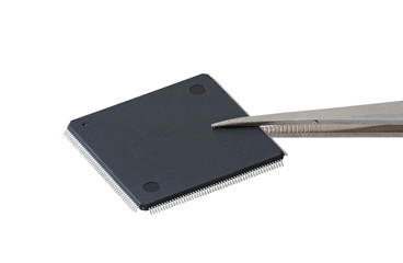 computer chip with tweezers