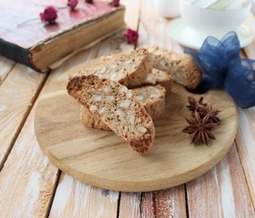 Italian biscotti cookies with a cup of tea