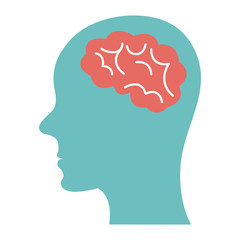 blue human head on side view and brain,vector graphic