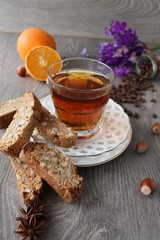 Italian biscotti cookies with a cup of tea