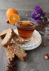 Italian biscotti cookies with a cup of tea
