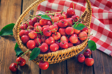 Fresh sweet cherries in a basket