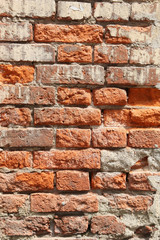Fototapeta premium texture of old dilapidated shabby brickwork of red brick wall fo