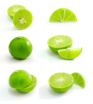 green lime lemon isolated on white