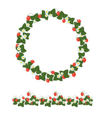 round frame with berries and leaves of wild strawberry