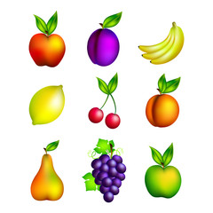 Bright set of various fruits, vector illustration, isolated