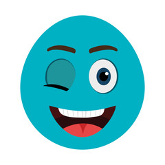 blue cartoon face with winking eye,vector graphic