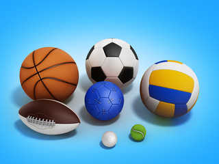 Obraz premium various sports balls 3d render on gradient