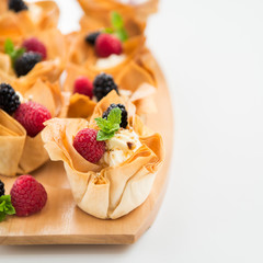 Homemade Filo Pastry Baskets with Mascarpone Cream and Berries