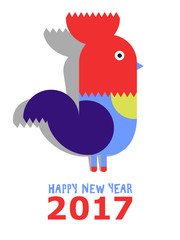 Happy New Year of the red Rooster. Greeting card.