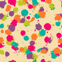 Vector seamless blot pattern in psychedelic. Colorful design for textile, fabric, wrapping, cover, website, background. Baby watercolor pattern in orange, blue, green, purple, pink