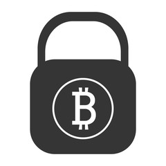 black lock icon with bitcoin signal, vector graphic