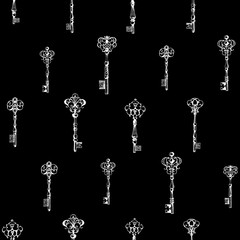 Vintage keys seamless pattern. Hand drawn illustration.
