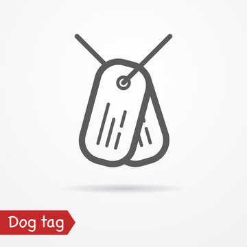Army tag in line style. Typical simplistic dog tag. Dog tag isolated icon with shadow. Tag plates vector stock image.