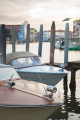 Obraz na płótnie Canvas riva boat parked on the canal in Venice
