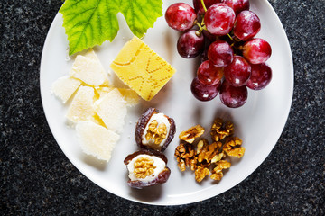 summer Snack: Grapes, Parmesan Cheese, Walnuts and Dates fruit w