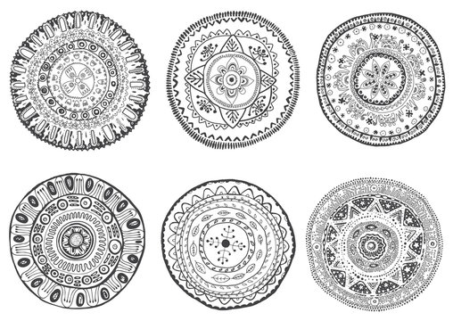 Set of hand drawn mandalas.Can be used for coloring books, tatto