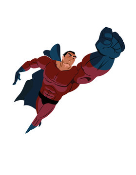 Poster. Superhero flying up. Vector illustration