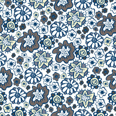 Hand drawn floral seamless patterns ornaments in boho style.Vect