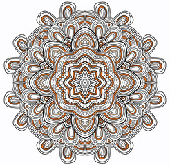 Black and white abstract pattern with leaves and flowers. Doodle. Hand drawn zentagles. Coloring book. Mandala.