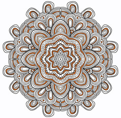 Black and white abstract pattern with leaves and flowers. Doodle. Hand drawn zentagles. Coloring book. Mandala.