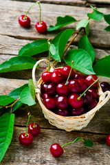 Ripe cherries in a basket