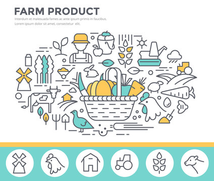 Farm product illustration, organic food concept  vector template, thin line, flat design