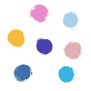 Vector colorful circle ink blot set created with dry brush