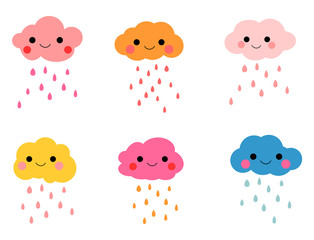 Cute cartoon clouds with raindrops